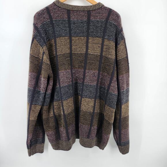 Cotton Traders Men's XL Tall Sweater Brown Black Plaid Acrylic Wool Blend - Picture 2 of 5